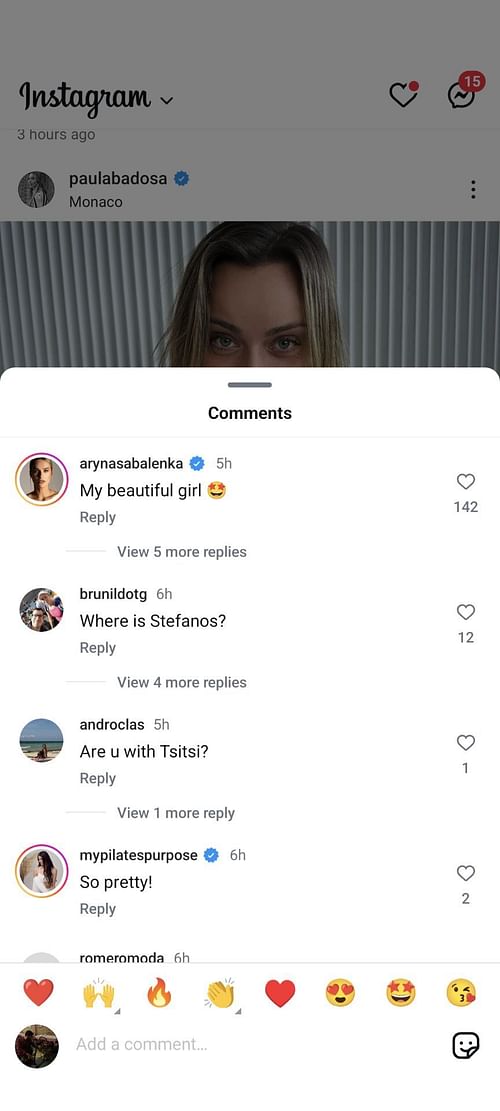 Aryna Sabalenka reacted to Paula Badosa's recent post