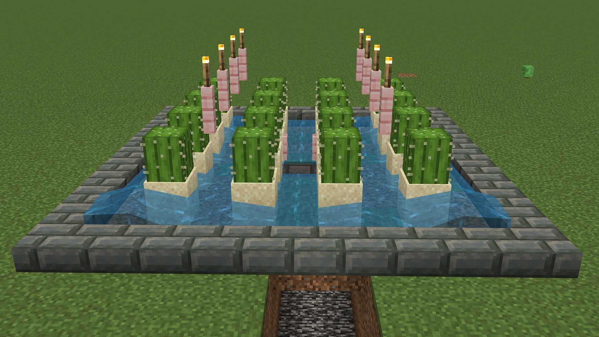 This simple Minecraft cactus farm can be made very early on into a survival world (Image via Mojang)