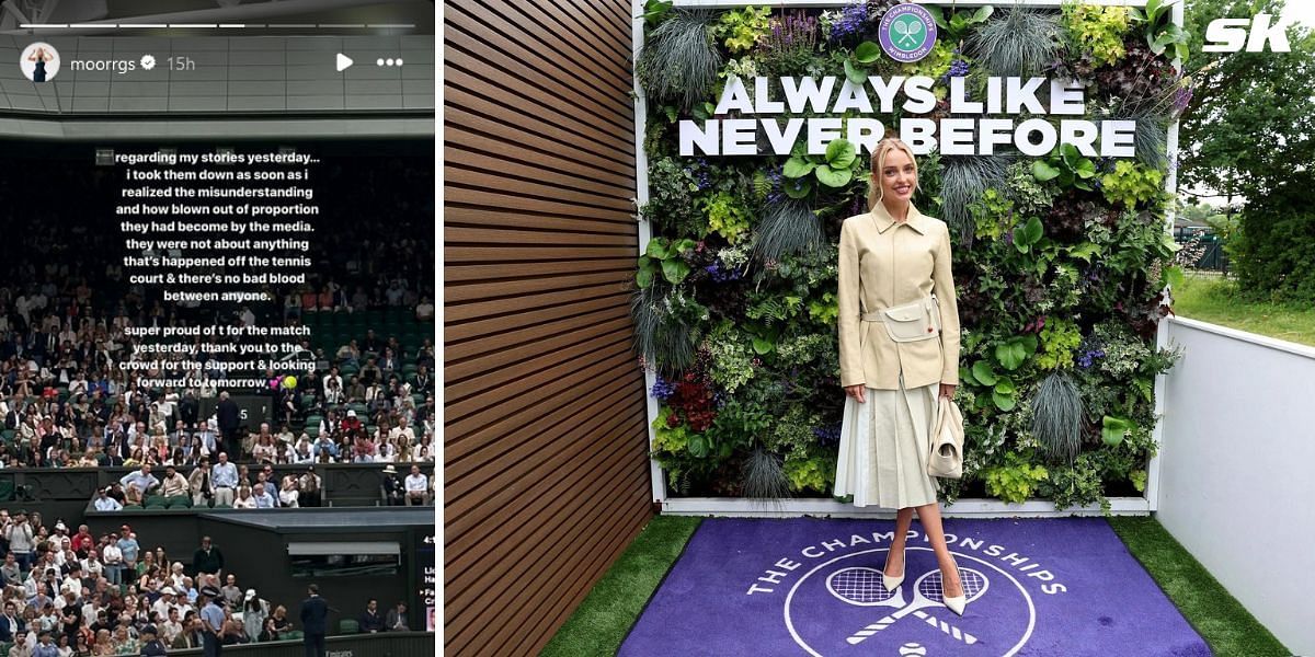 Morgan Riddle&#039;s Instagram Story (Source: Instagram @moorrgs), and Morgan Riddle at Wimbledon. (Image: Getty)