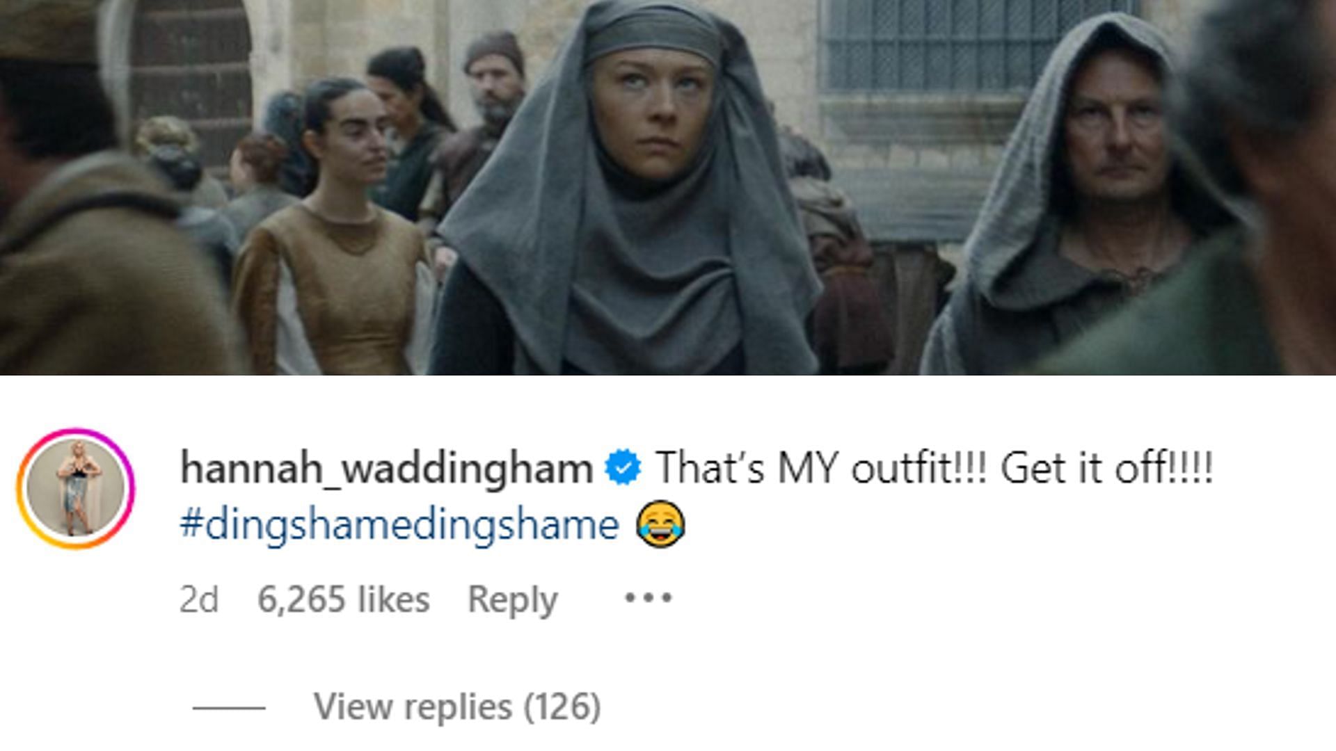 Hannah Waddingham&#039;s comment on the recent House of the Dragon Instagram post (Image by @houseofthedragonhbo/Instagram)