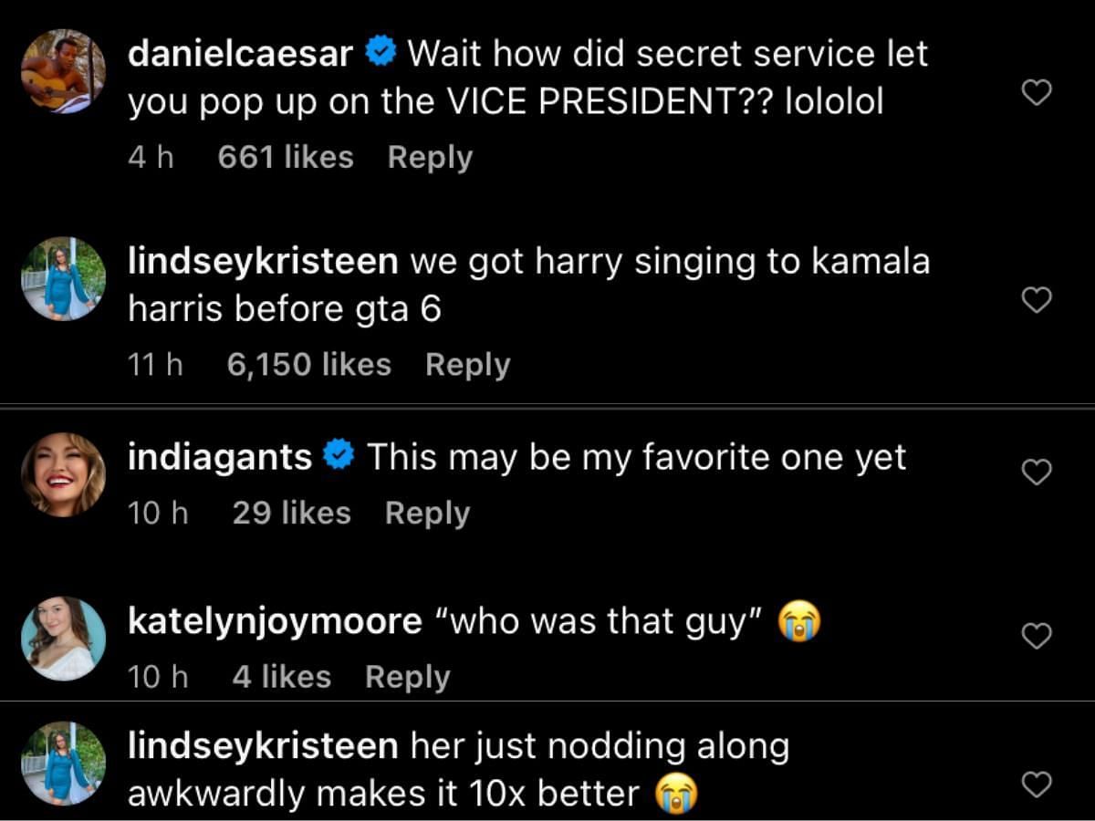 Fans react to Harry singing to Kamala Harris (Image via Instagram/@hrrydaniels)