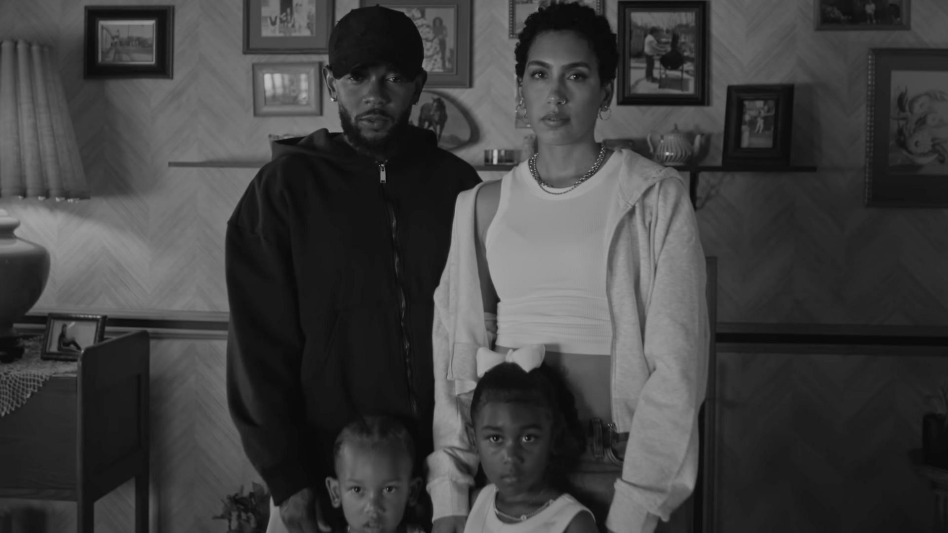 Kendrick Lamar stands alongside his partner, Whitney Alford, and their children before dancing to the song together in the music video for &#039;Not Like Us&#039; (Image via YouTube/@kendricklamar)