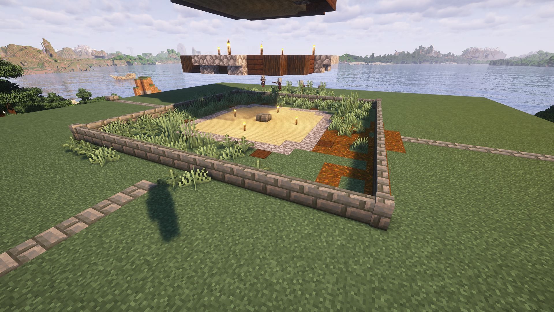 The stone wall surrounding the farm (Image via Mojang)