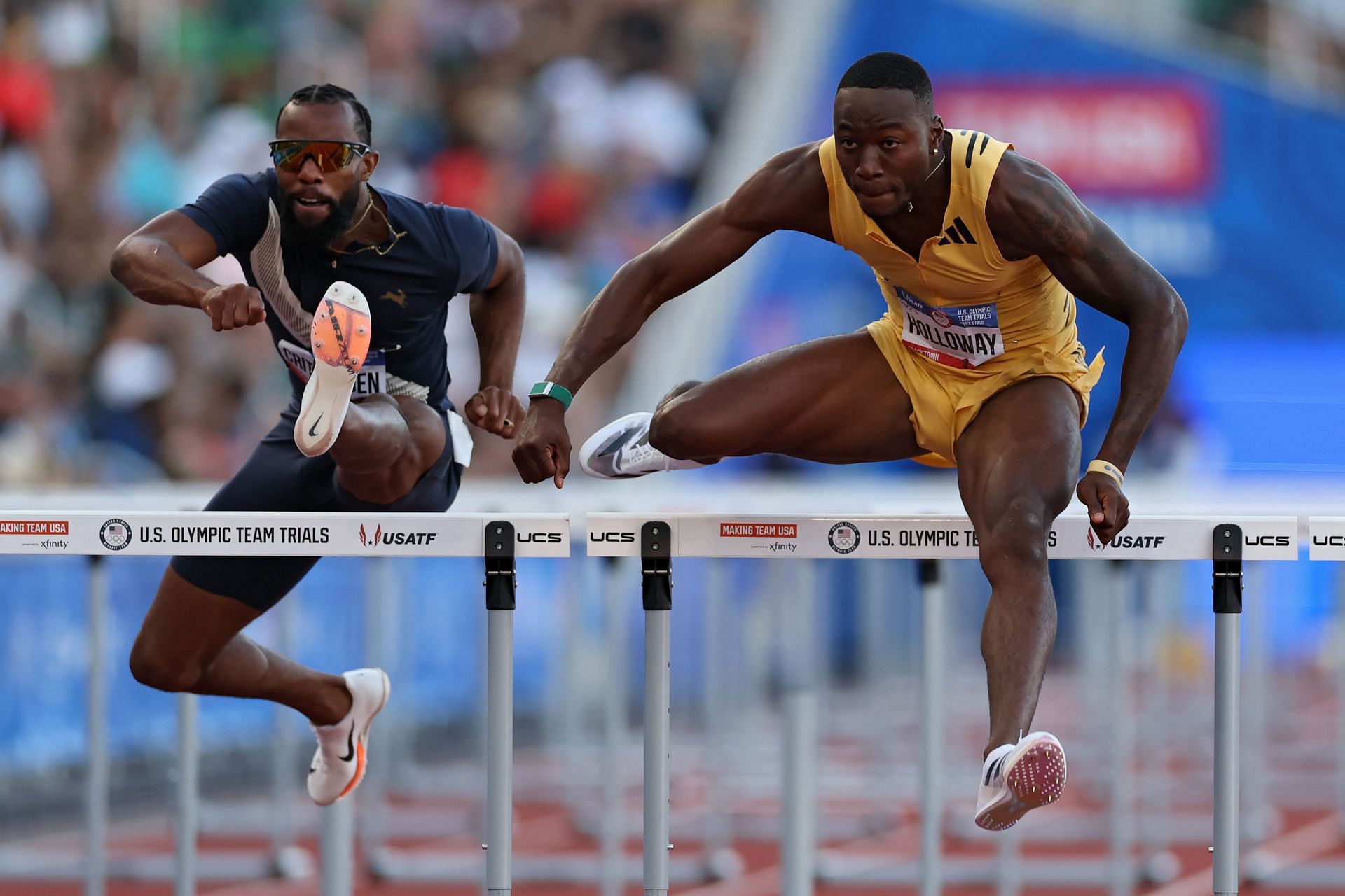 Grant Holloway in action at the US Track and Field Trials 