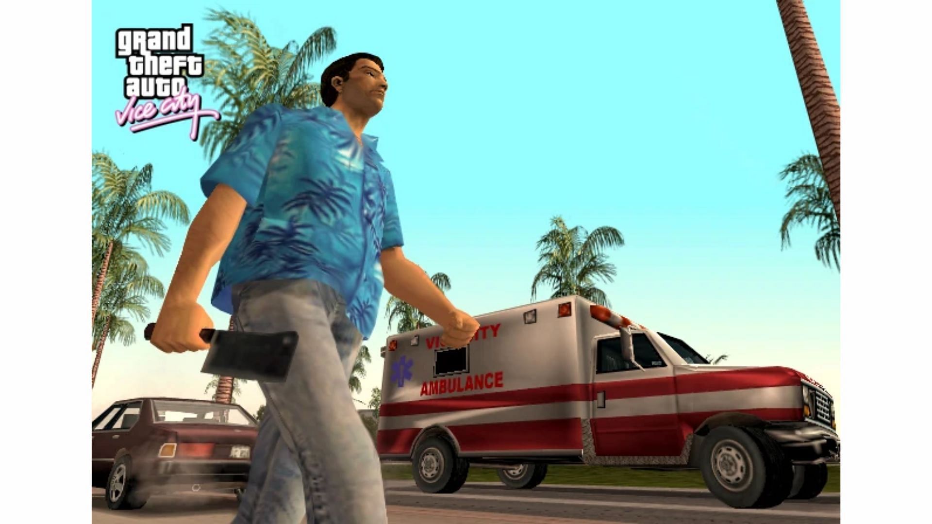 Tommy Vercetting roaming the streets of the GTA Vice City map (Image via Rockstar Games)