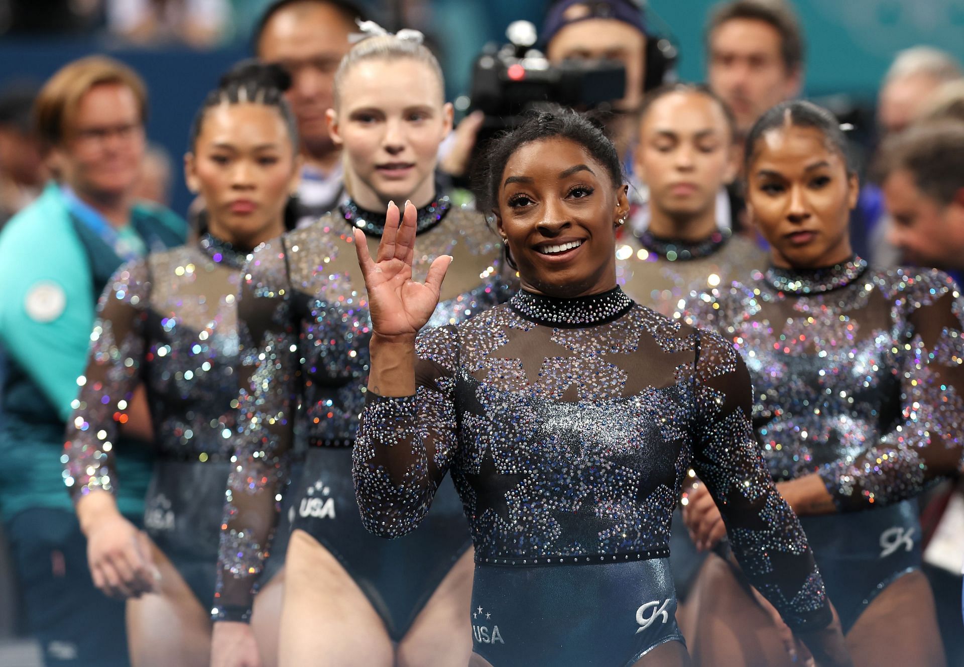 Simone Biles and the rest of the USA women&#039;s gymnastics team at Paris Olympics 2024