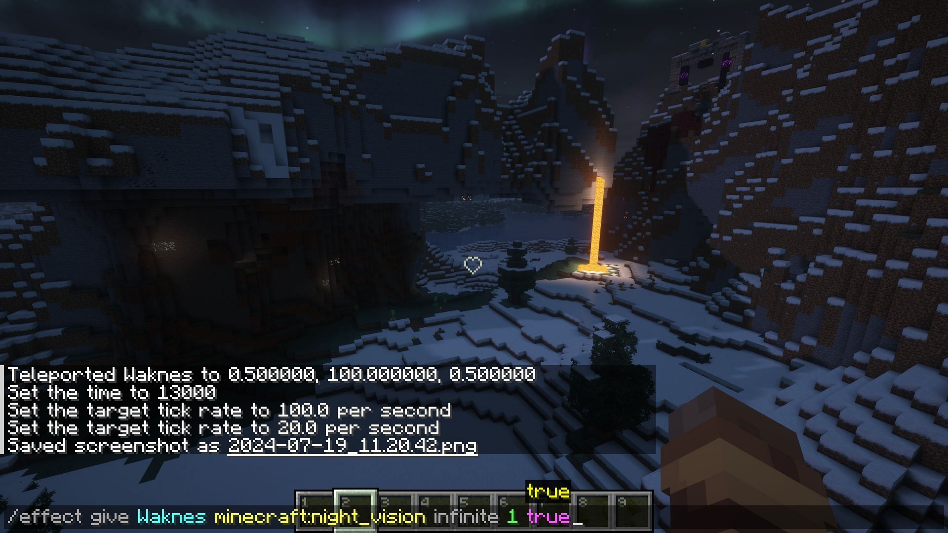 A player giving themselves the night vision effect (Image via Mojang)