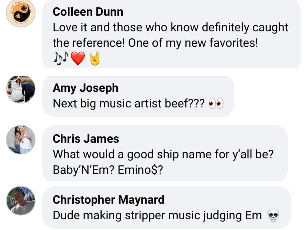 Fan reaction to Eminem&#039;s response to baby no money (Image via Facebook/@bbno$)