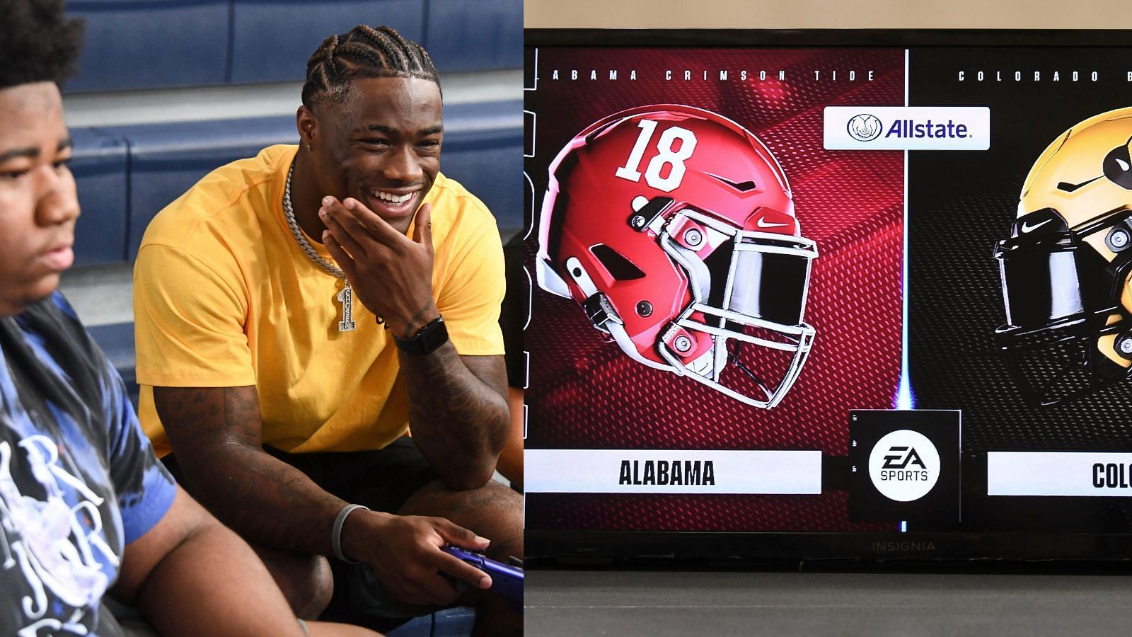 Alabama QB Jalen Milroe plays College Football 25 with a new fan. Milroe apparently ran with Alabama, which would give him an easier Dynasty mode than the young fan playing as Colorado would face. (Photo credit: IMAGN)