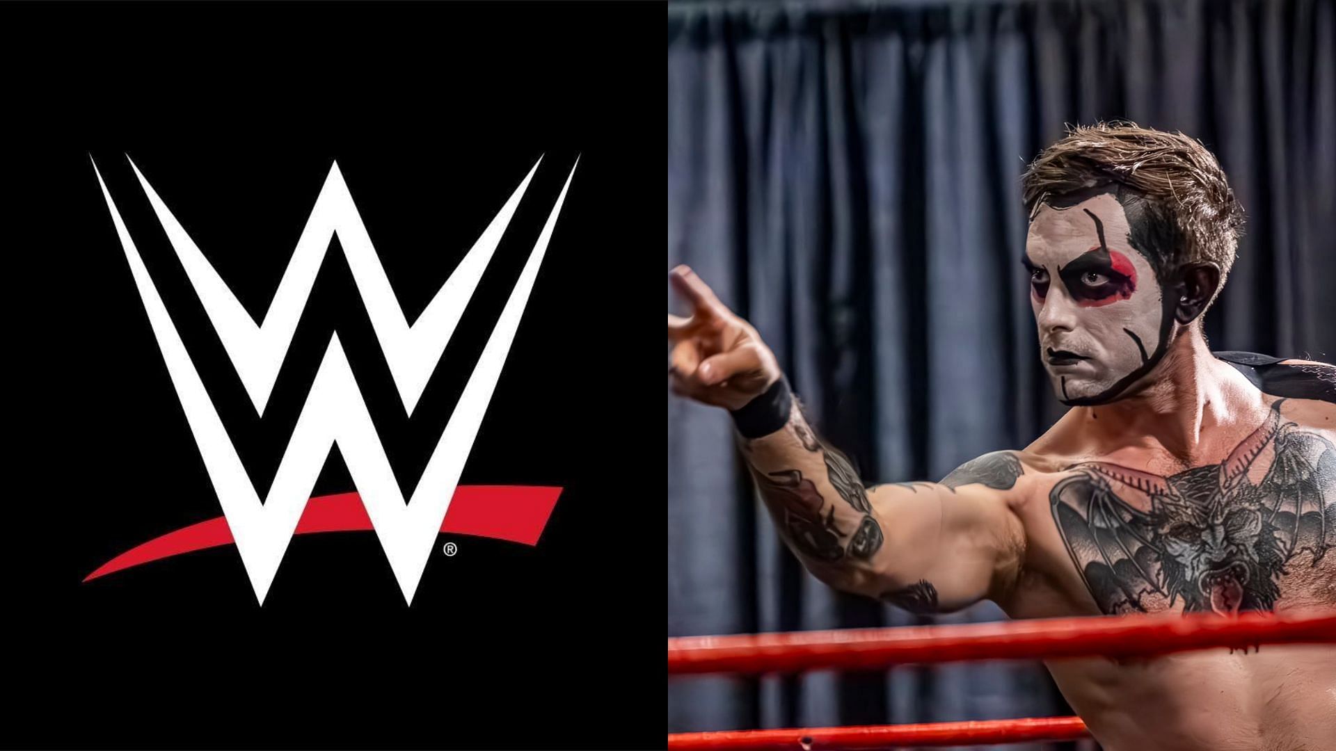 WWE logo (left) and Danhausen (right). (Image credits: Danhausen