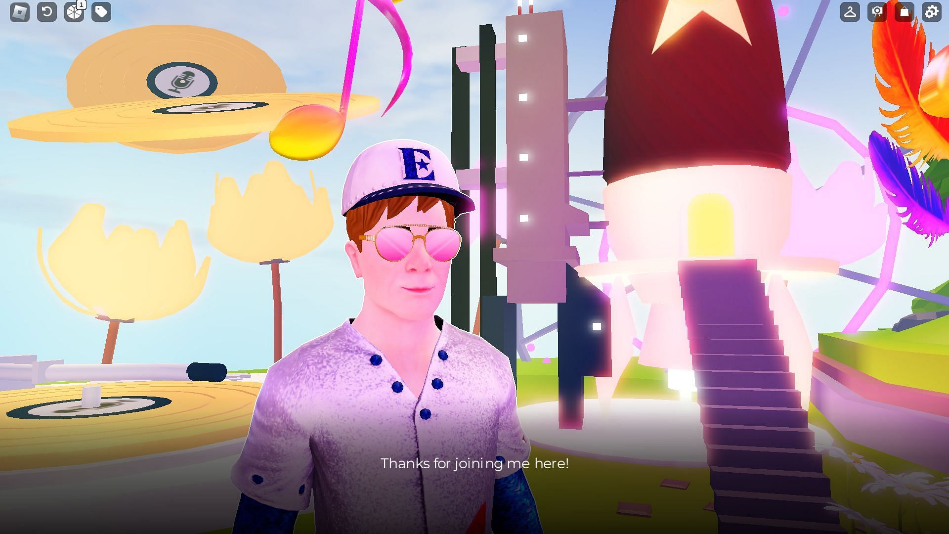 Speaking with Elton John in the lobby (Image via Roblox)