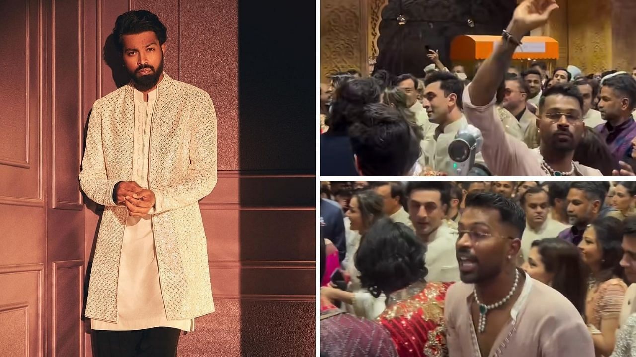 हार्दिक पांड्या ने शादी में अपनी मौजूदगी से चार चांद लगाए (Photo Credit: Instagram/hardikpandya93, tadka_bollywood_)