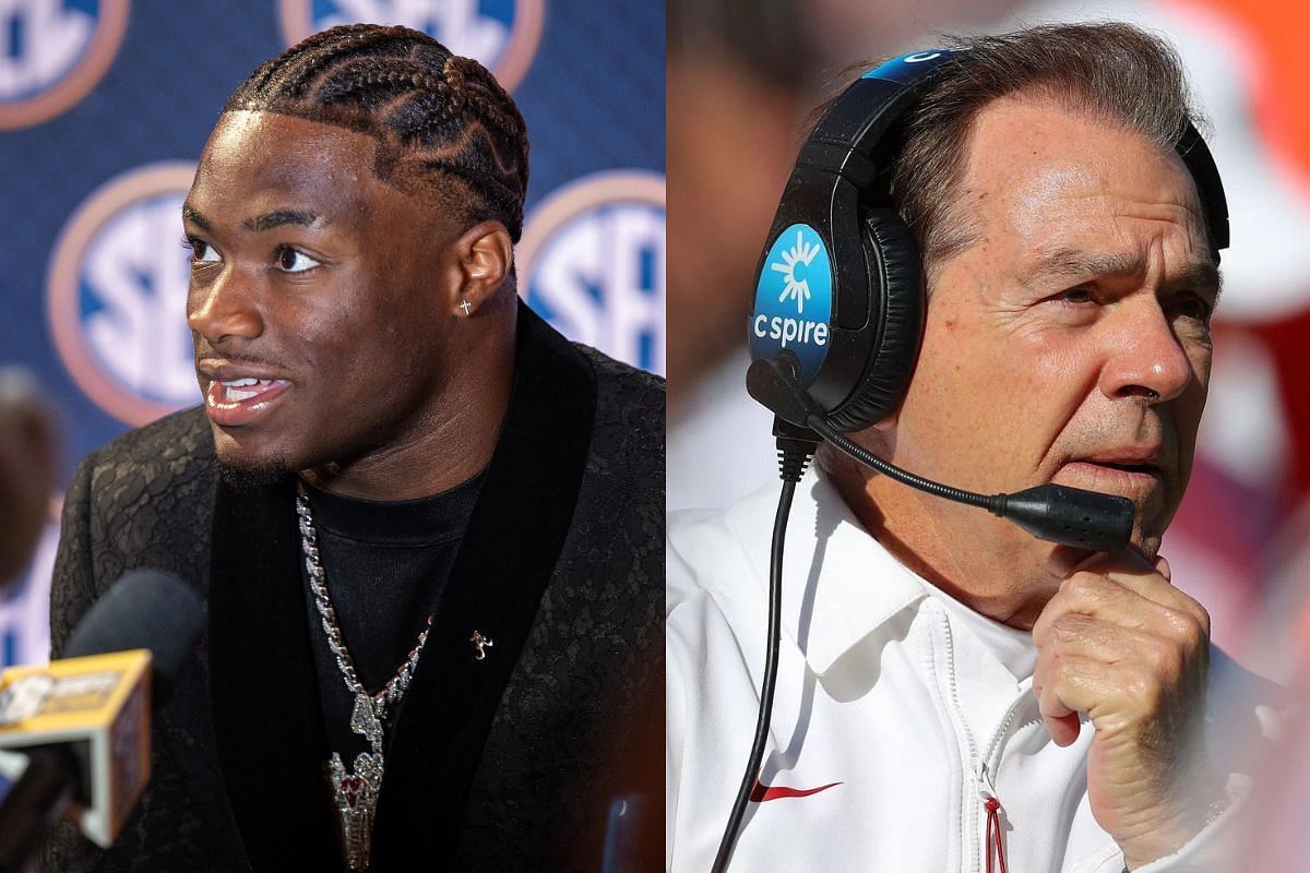 Alabama QB Jalen Milroe runs in excitement to greet former coach Nick Saban during 2024 SEC Media Days (Image Credits - IMAGN)