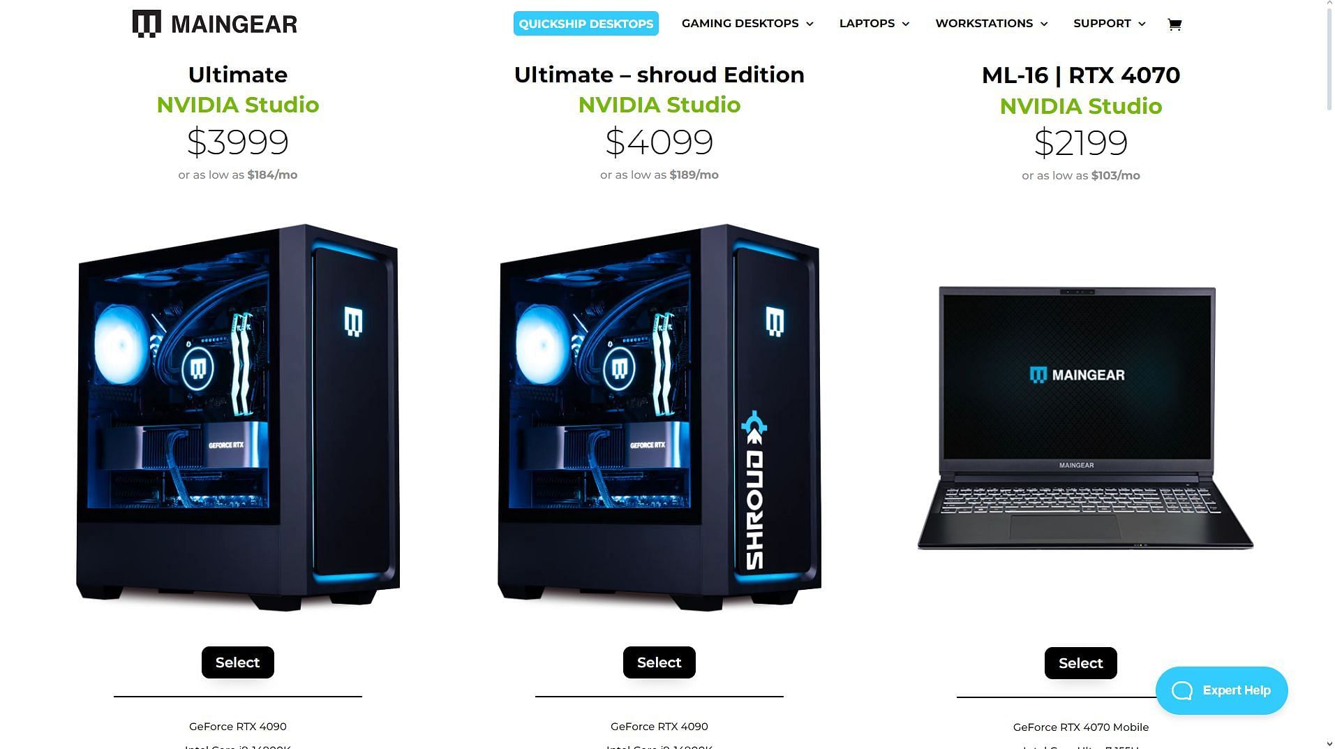 A lineup of Nvidia Studio machines from Maingear (Image via Maingear)