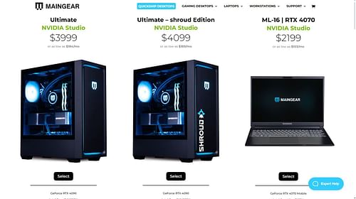 A lineup of Nvidia Studio machines from Maingear (Image via Maingear)