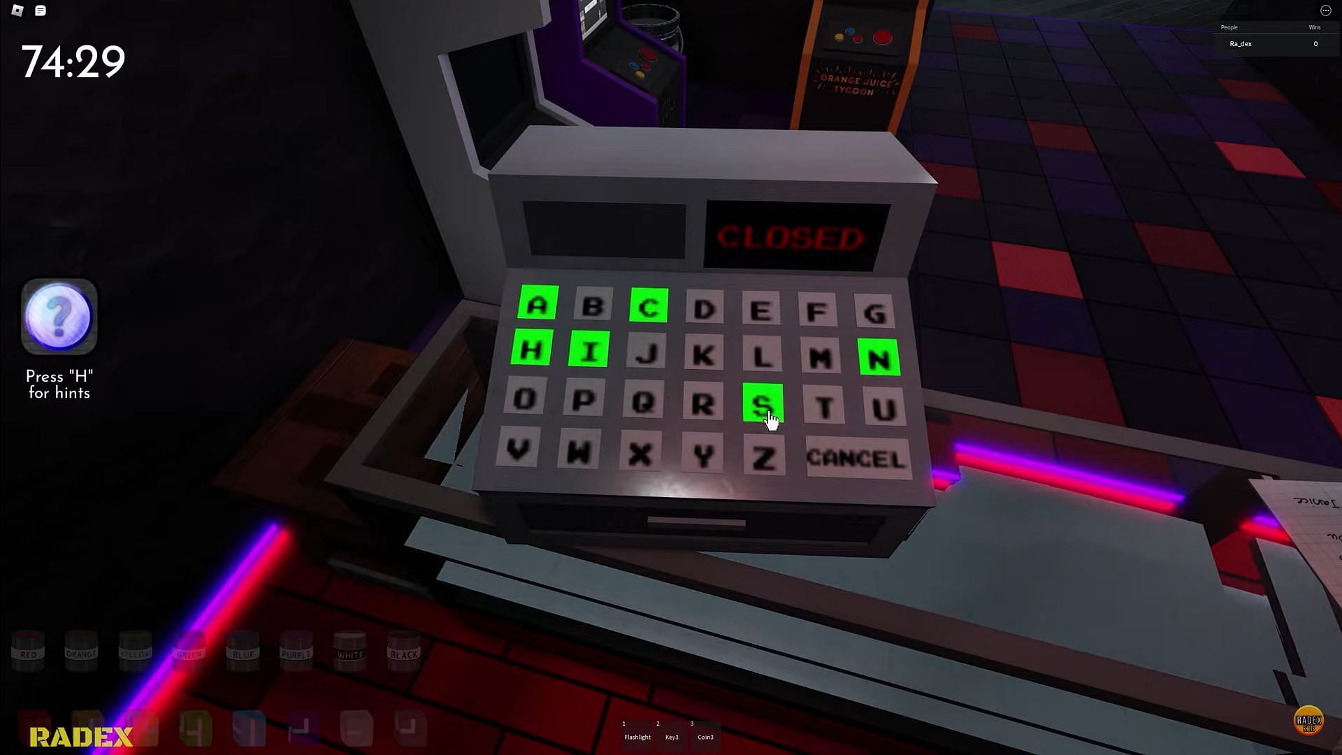 Solving the Arcade room puzzle (Image via Roblox || Radex Tips on YouTube)