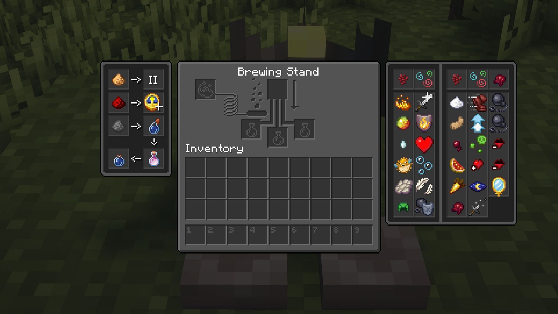 Custom resource packs, such as Vanilla Tweaks, can add brewing guides to the UI (Image via Mojang)