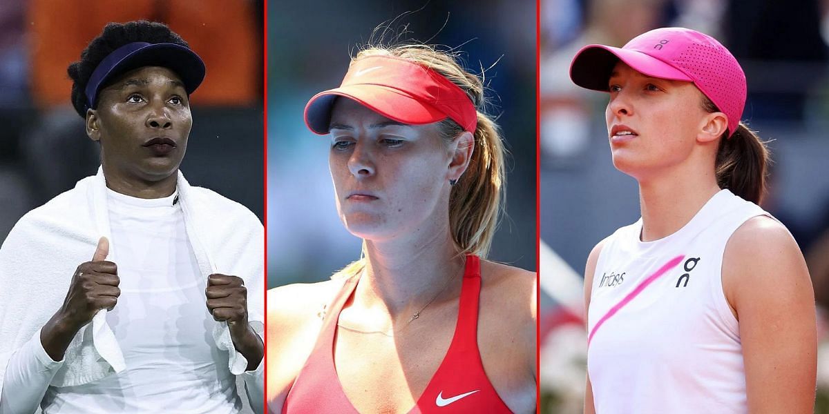 Venus Williams, Maria Sharapova, and Iga Swiatek (L-R) (images via Getty)