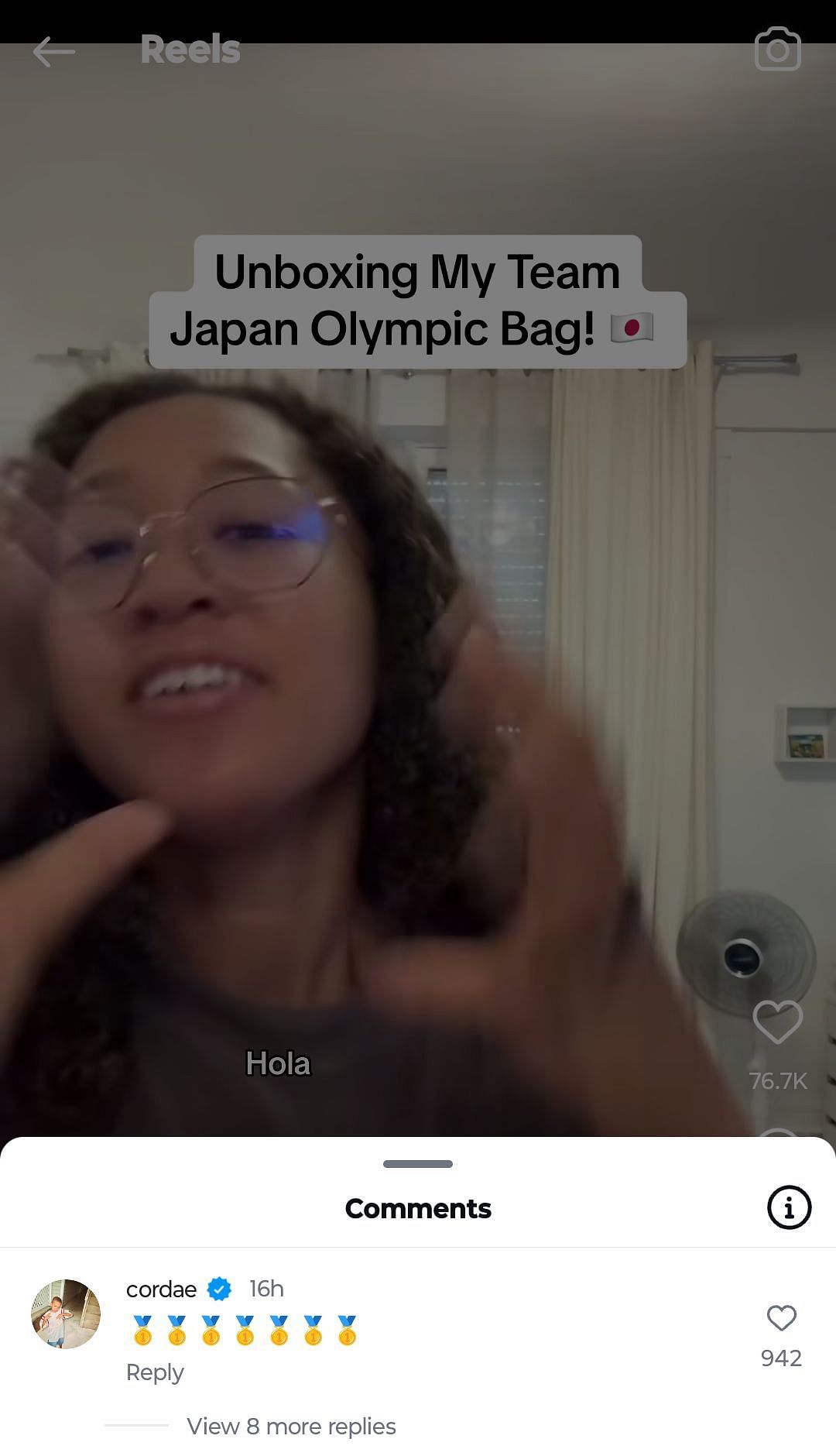 Cordae&#039;s comment on Naomi Osaka&#039;s Instagram reel (@naomiosaka)