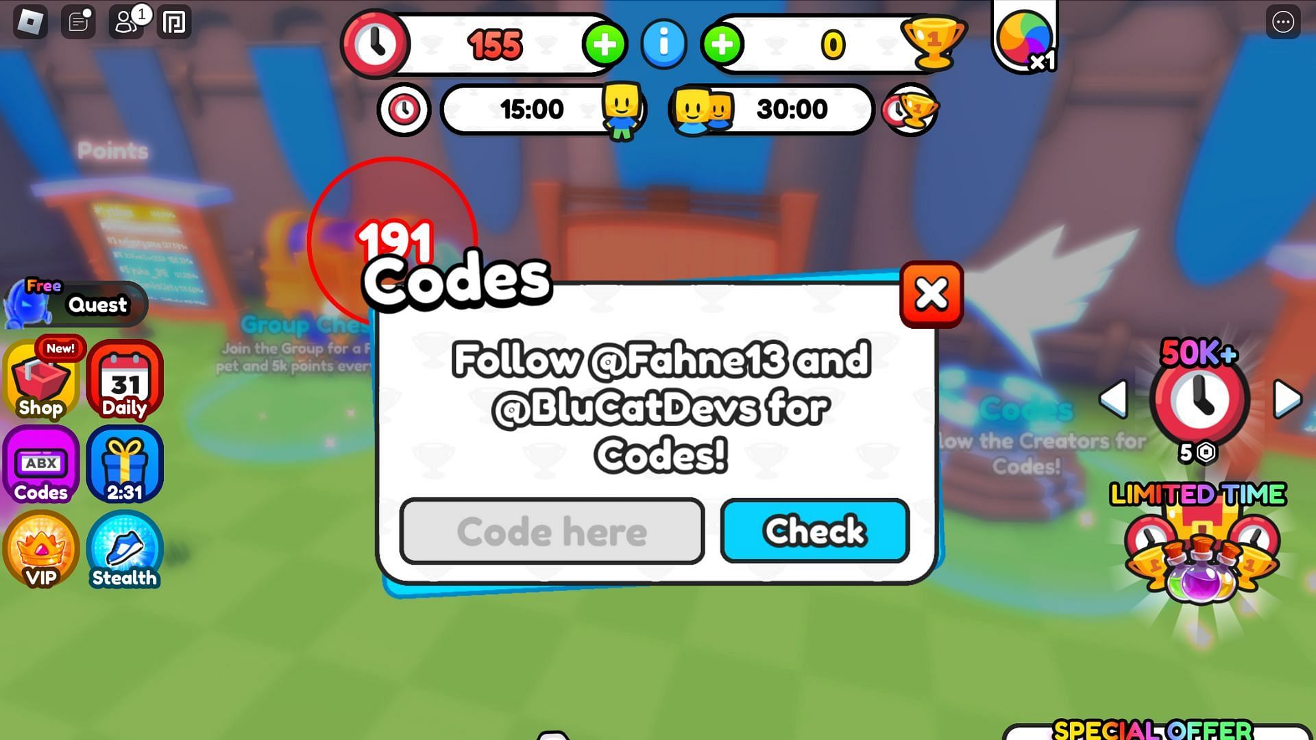 Redeem codes here (Image via Roblox)