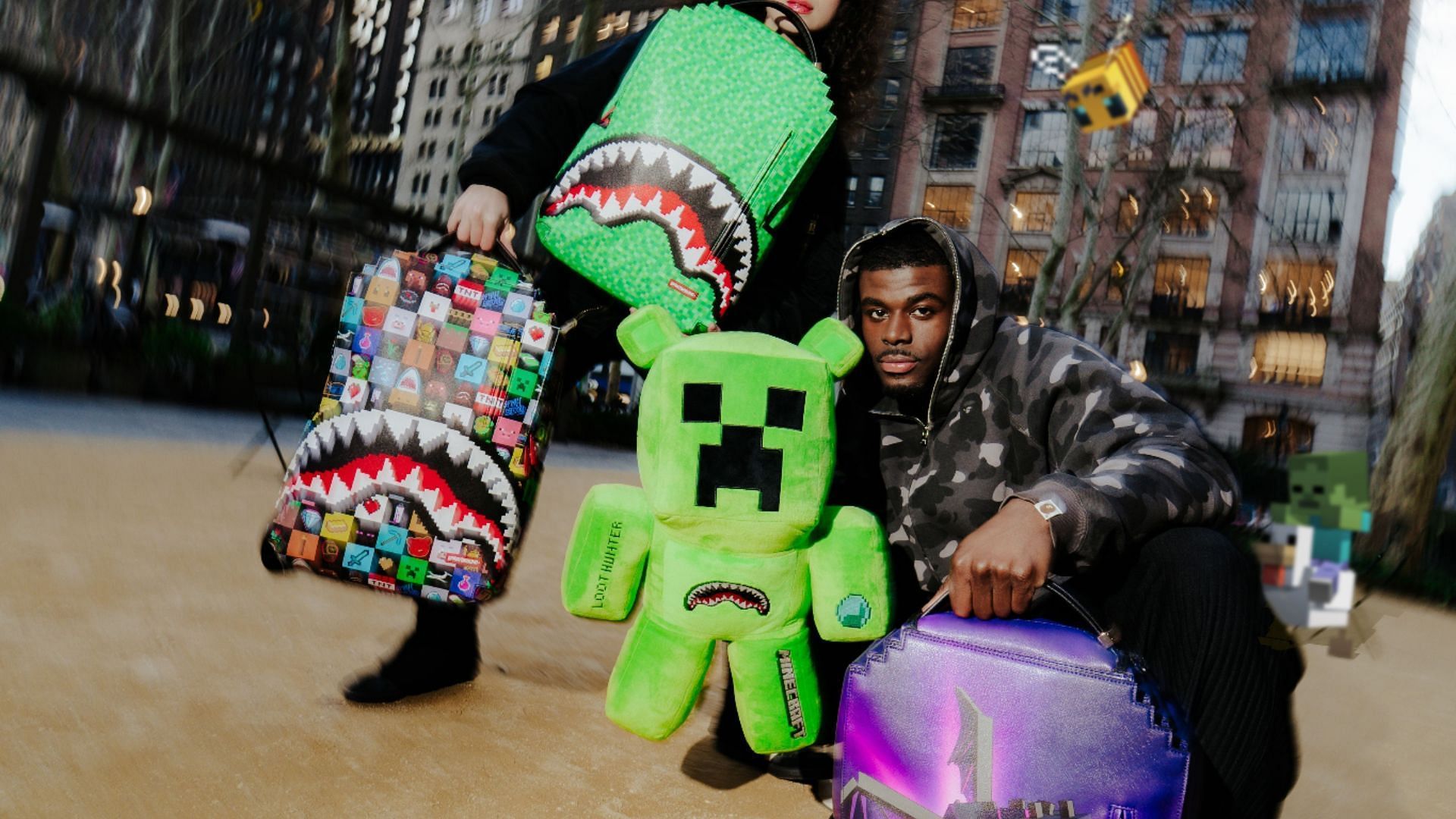 All the Minecraft-themed bags from the collaboration 