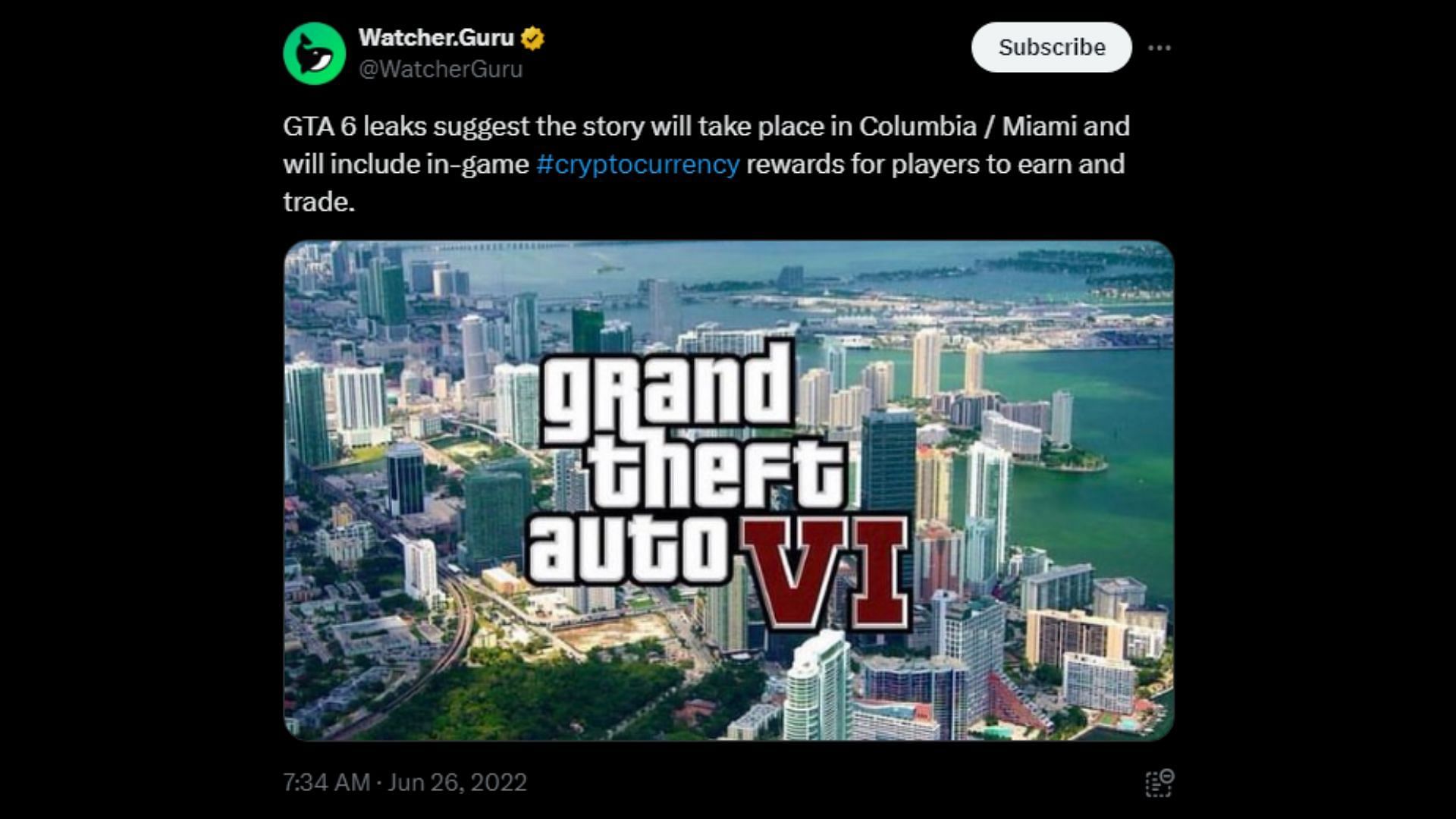 This isn&#039;t the first time Grand Theft Auto 6 has been rumored to include cryptocurrency (Image via X/@WatcherGuru)