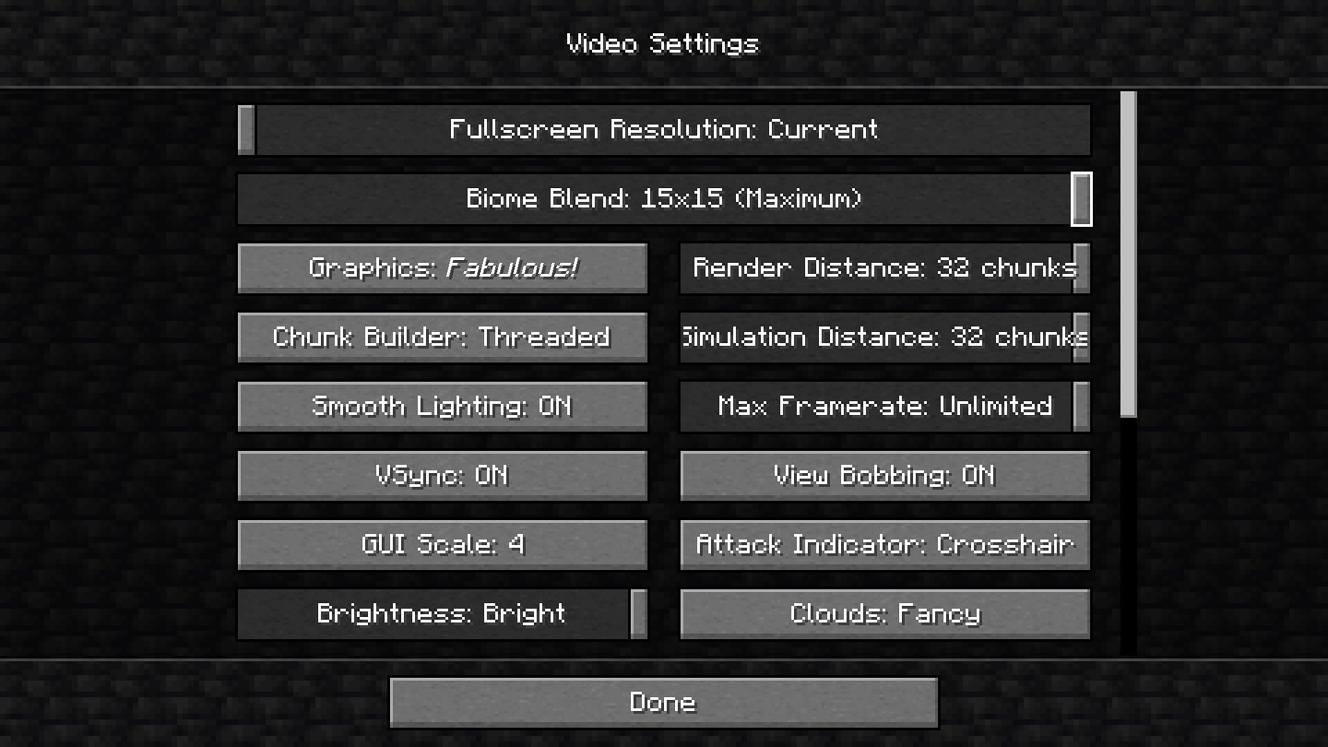 The vanilla game&#039;s settings pushed to the limit (Image via Mojang)