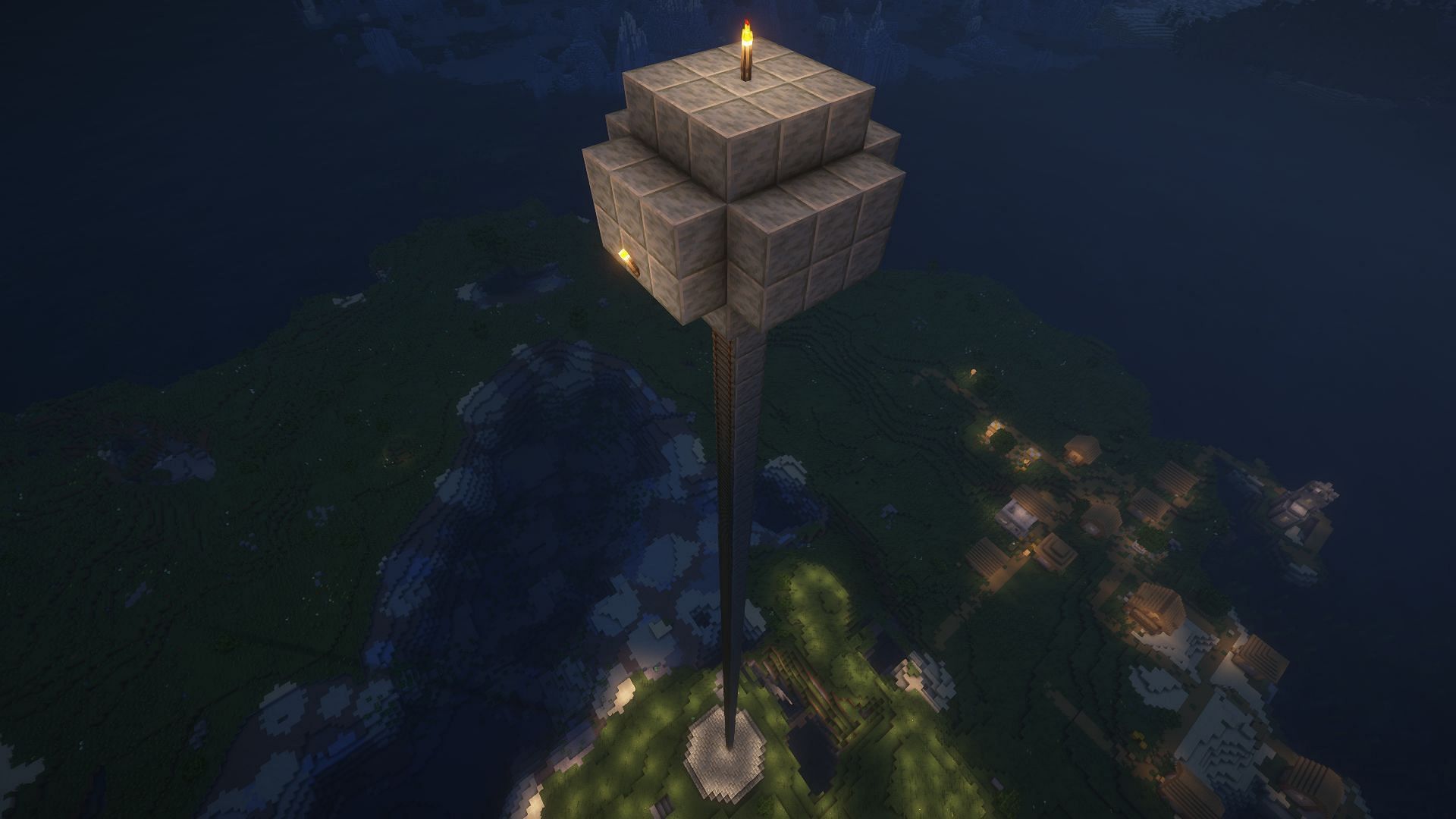 An AFK box made high above the rest of the farm (Image via Mojang)