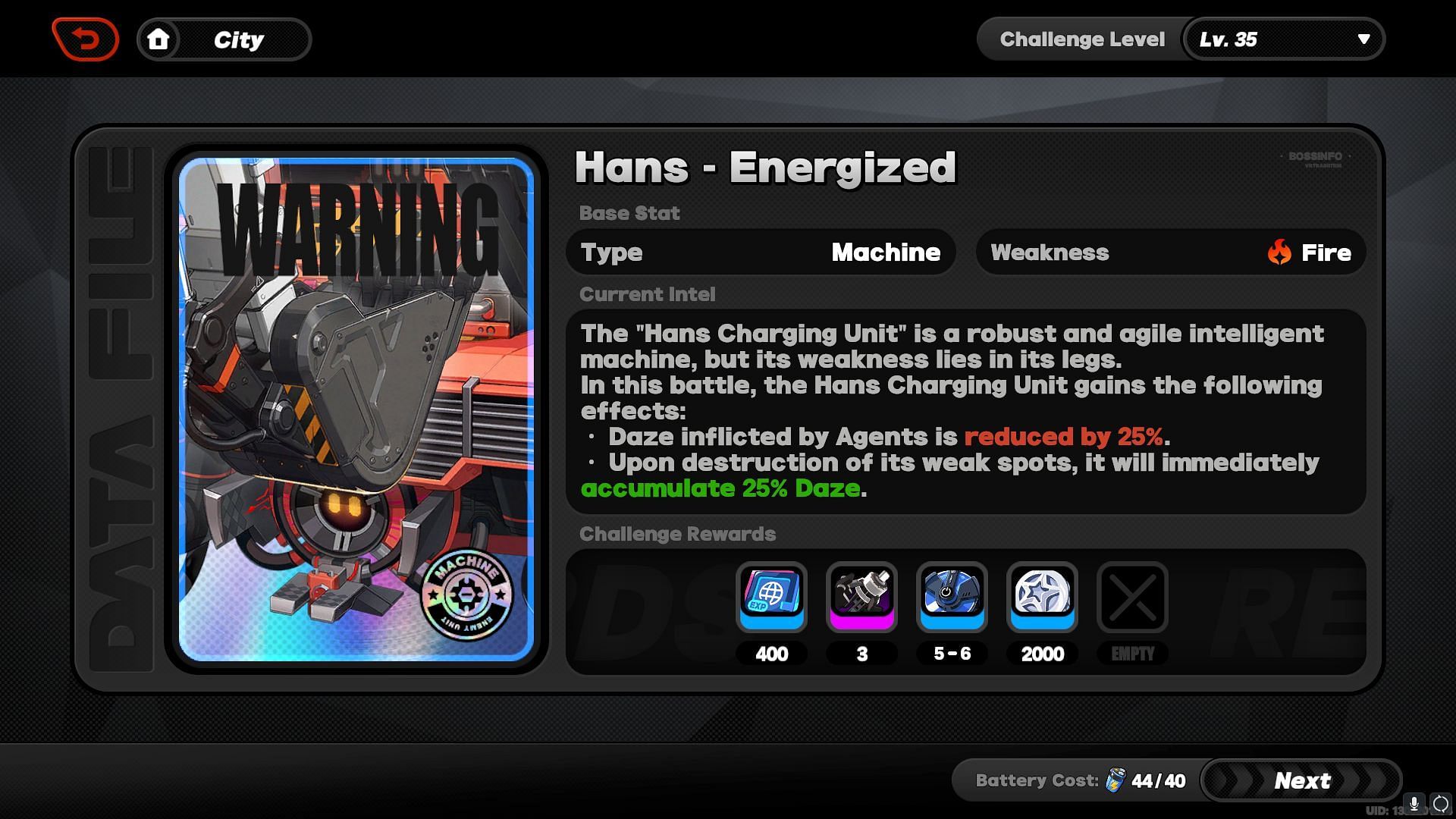 Defeat Hans - Energized to get Steel Malice (Image via HoYoverse)