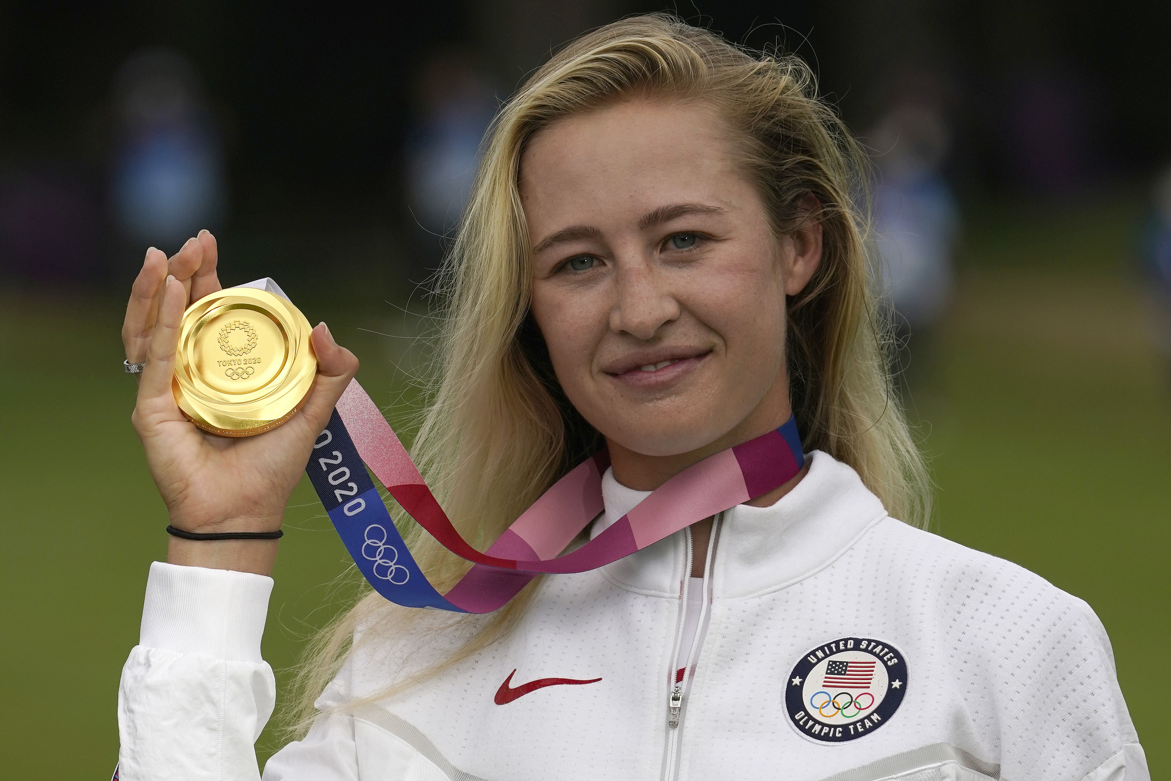 Nelly Korda after winning the gold medal at the Tokyo Olympics (Image via Imagn)