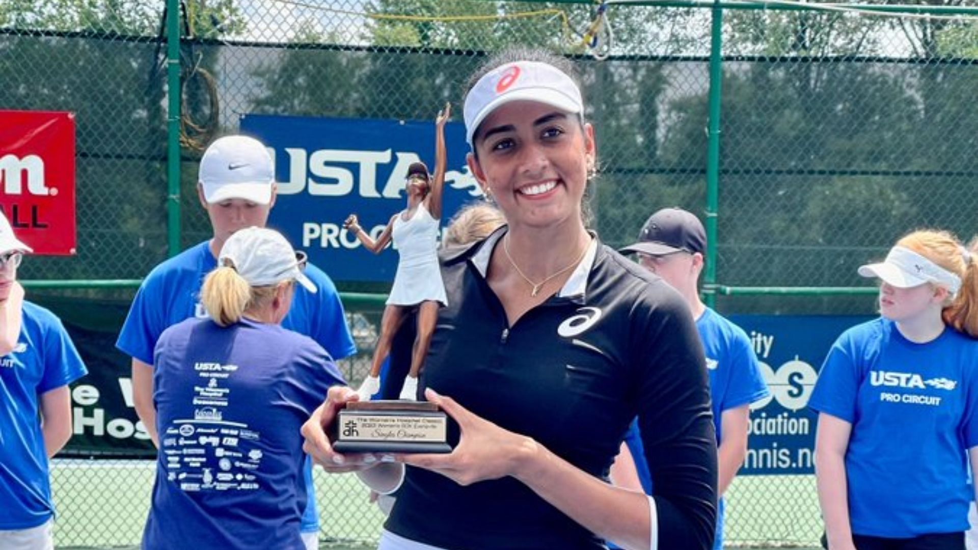 Karman Kaur Thandi after winning the ITF W60 Evansville (Image via Karman Kaur Thandi/X)