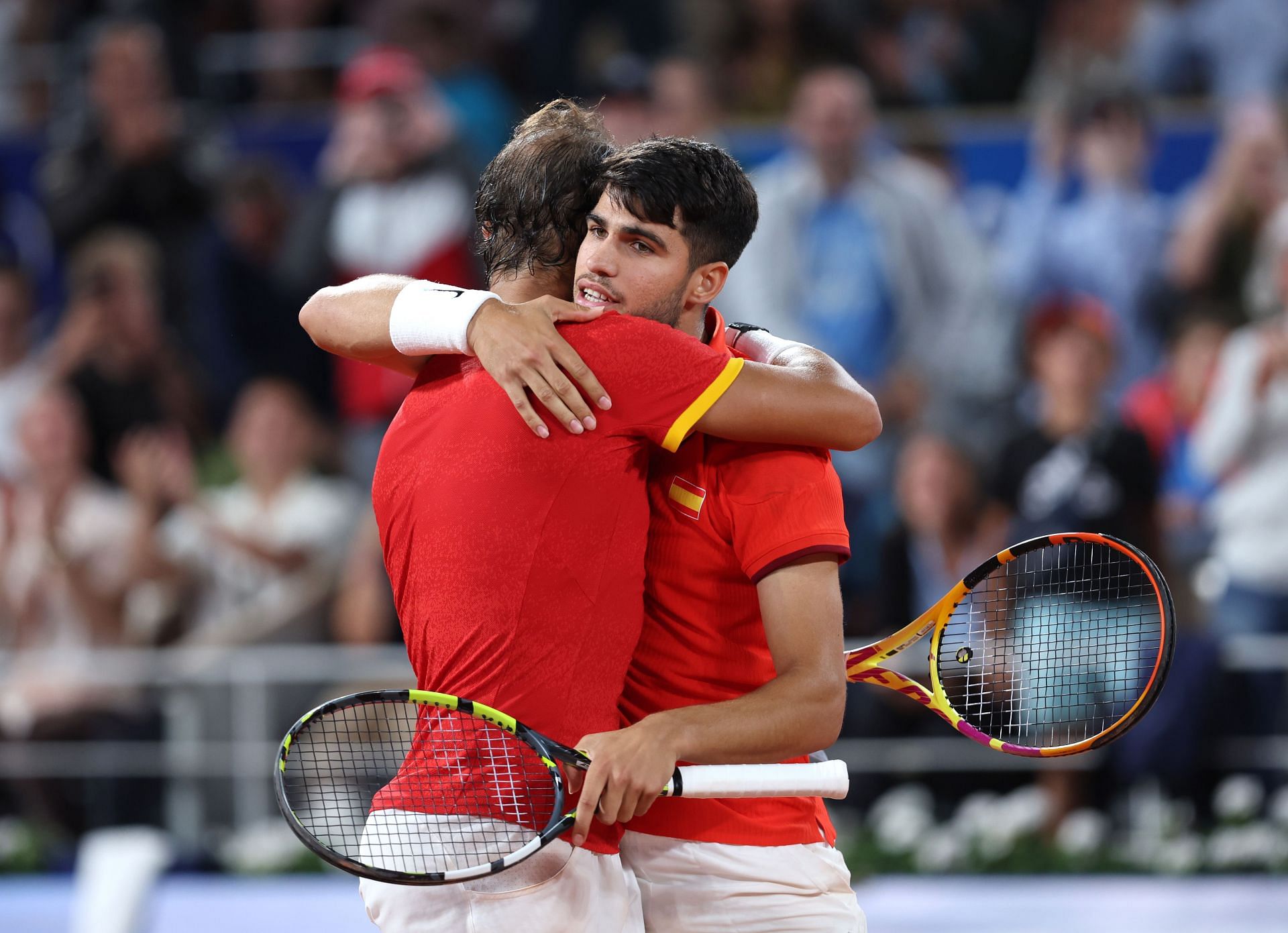 Rafael Nadal and Carlos Alcaraz pictured at the 2024 Paris Olympics (Source: Getty)