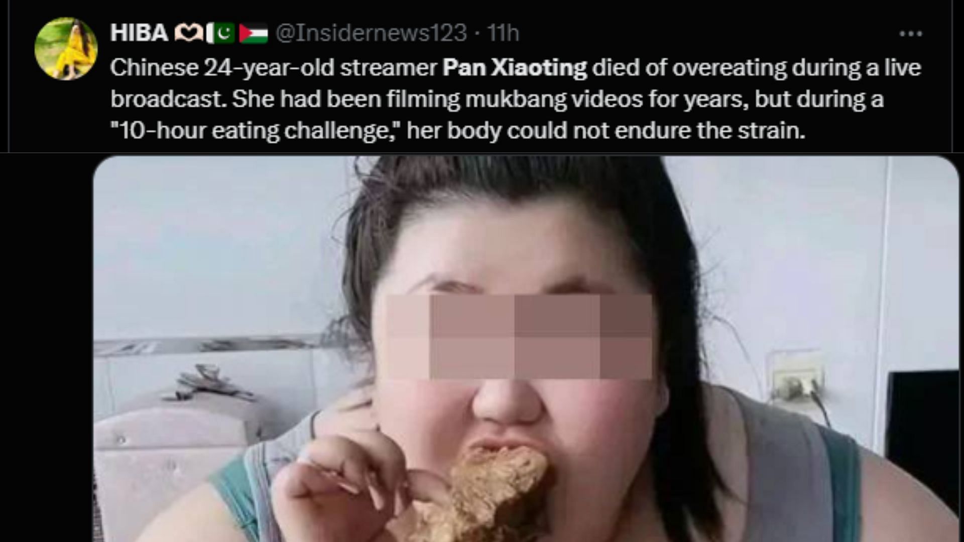 Mukbang streamer passes away on livestream (Image via @Insidernews123/X)