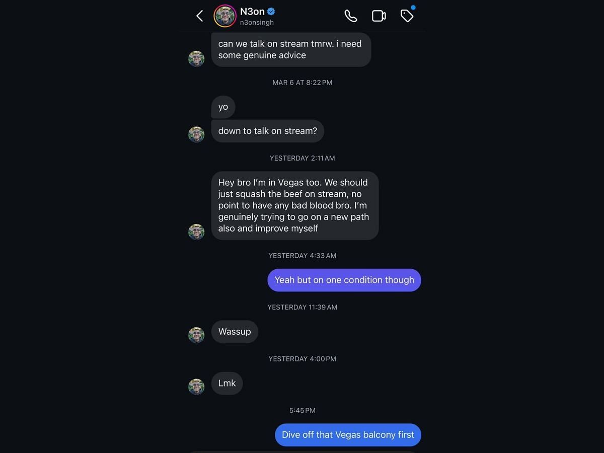 A screenshot of the text exchanges between the two streamers (Image via X)