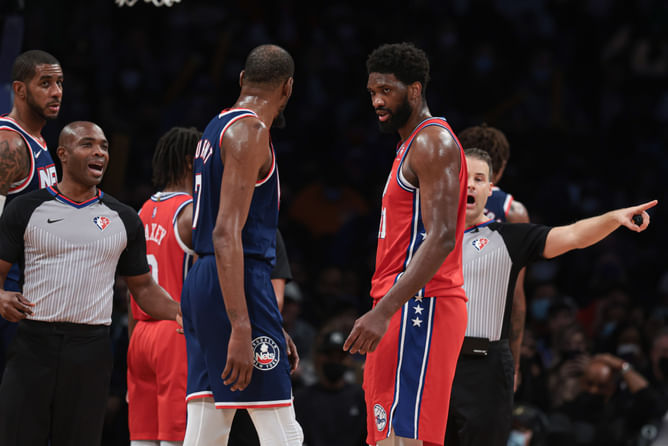 Kevin Durant jokingly shuts down narrative of being a 7-footer after viral Team USA photoshoot: "Embiid's not 7-feet"