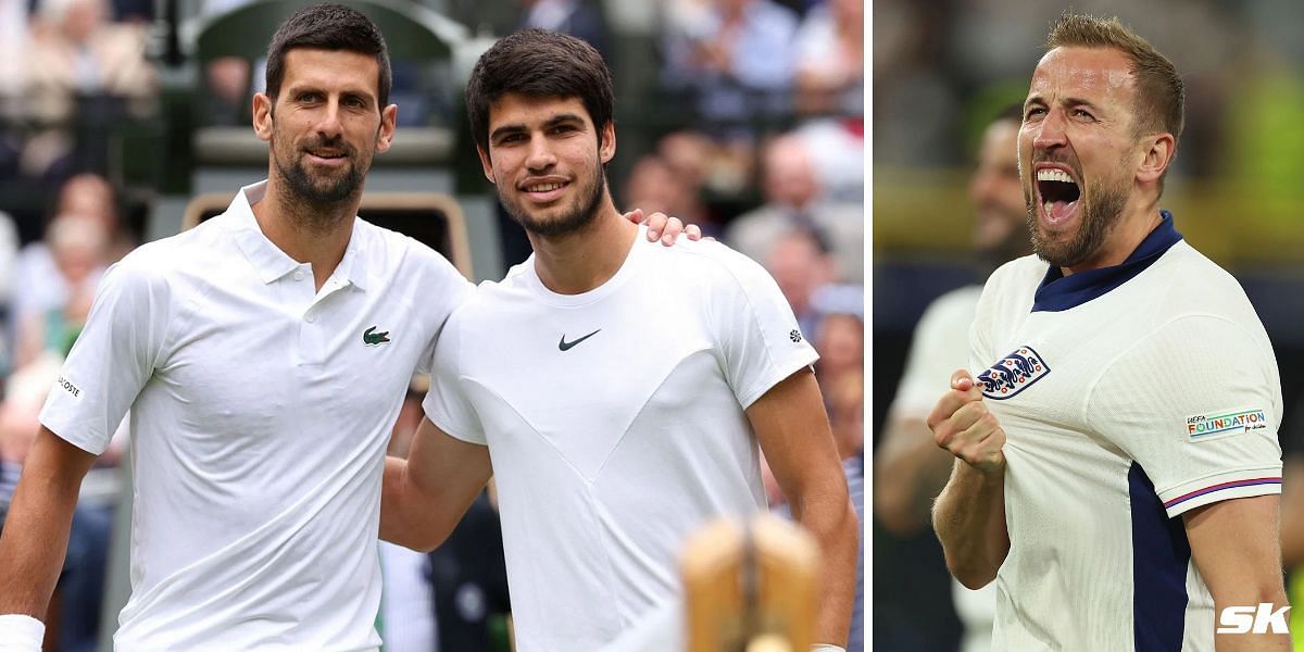 Novak Djokovic with Carlos Alcaraz (L); Harry Kane (Images: Getty)