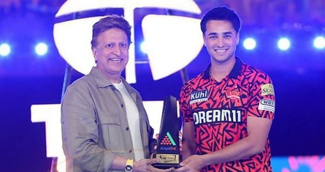 Abhishek Sharma receiving the Angel One Super Sixes of the Season Award for scoring the most number of sixes in IPL 2024 (Image Credits: Abhishek Sharma&#039;s Instagram)