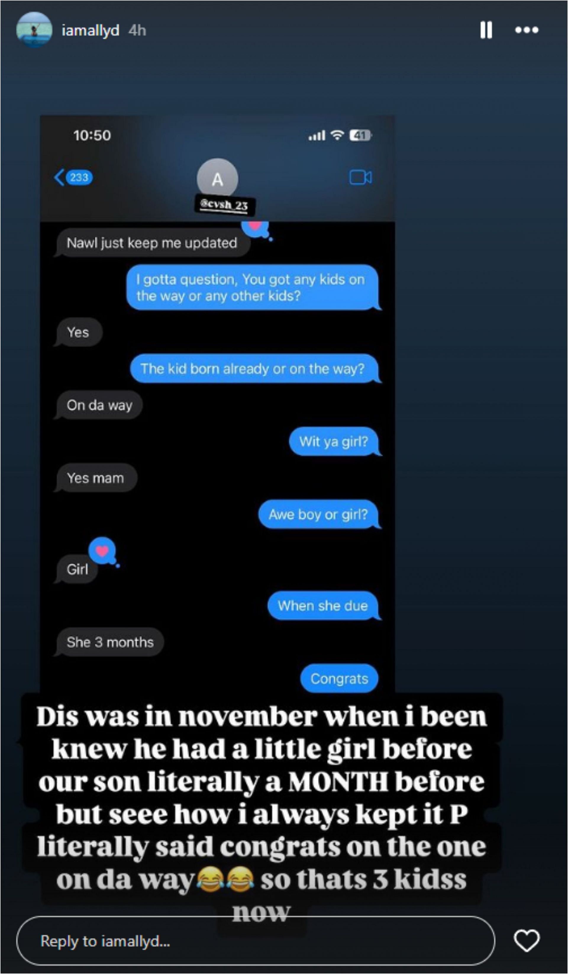 Ally D shared a screenshot of her conversations with Edwards (IG/iamallyd)