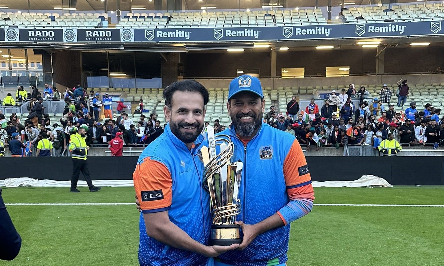 Irfan and his brother Yusuf Pathan with the WCL trophy. (Credits: Irfan Pathan Twitter)