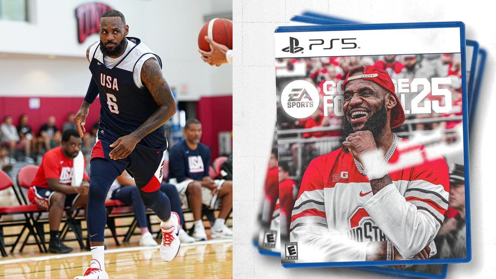 Lakers star LeBron James and the EA Sports College Football 25 game cover