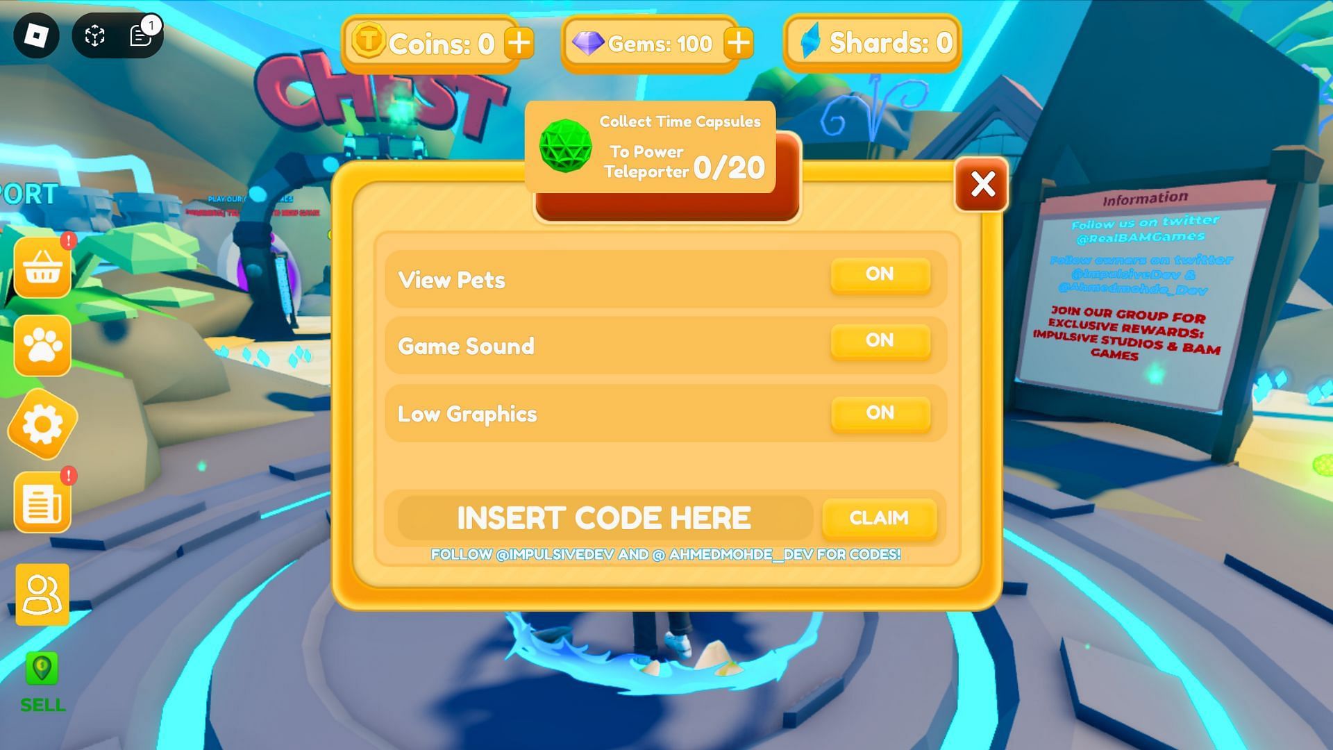 Redeem codes here (Image via Roblox)