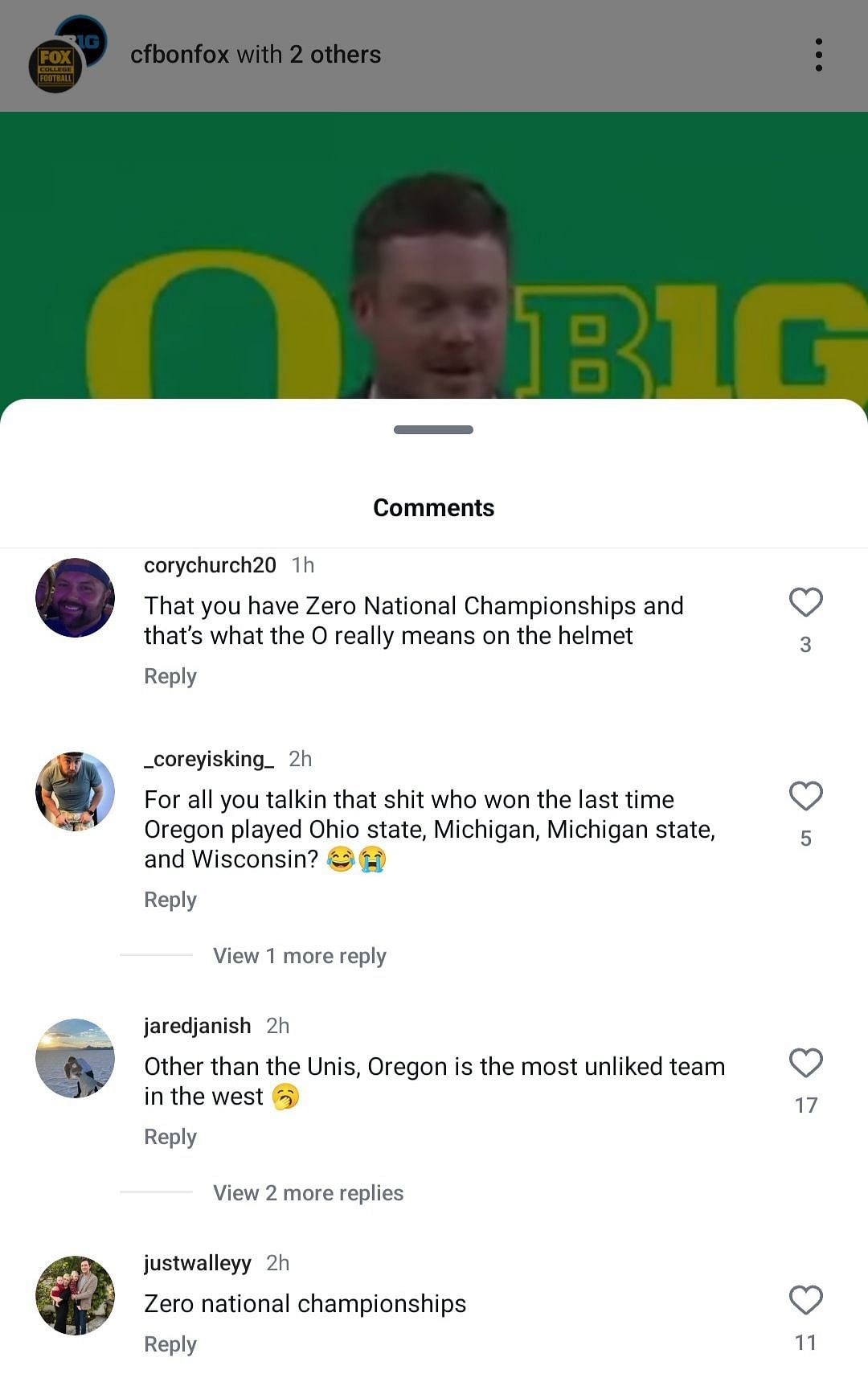 Big Ten&#039;s IG comment section