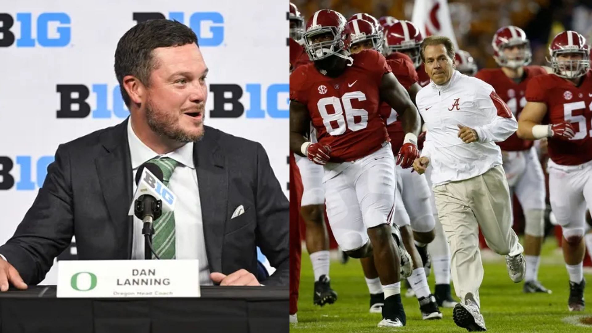 Oregon coach Dan Lanning and retired coach Nick Saban 