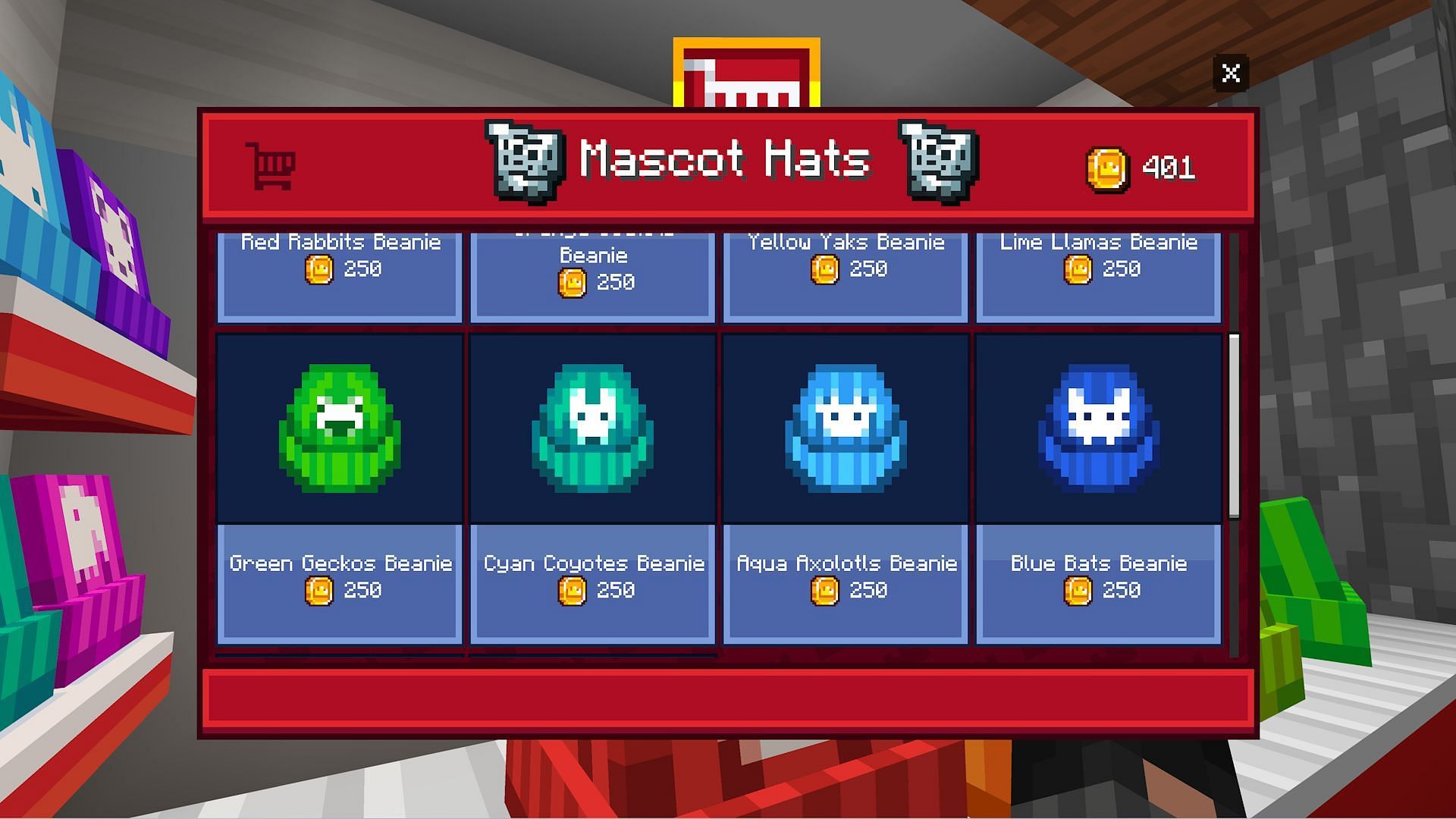 The Aqua Axolotl beanie in the hat store (Image via Mojang)