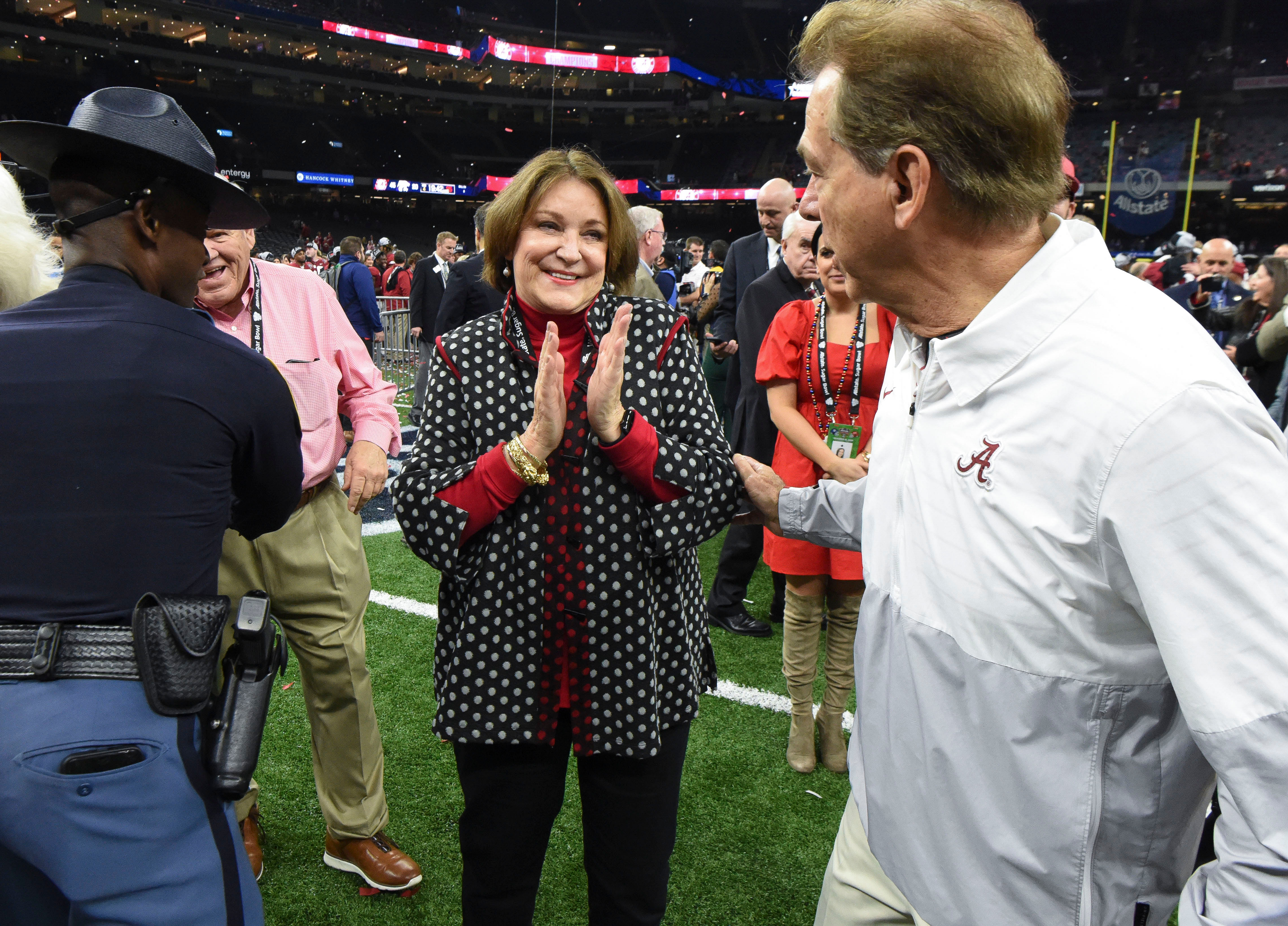 Terry Saban applauds her husband Nick Saban. [IMAGN]