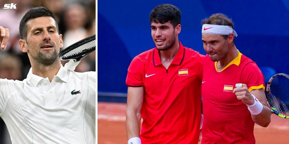 Novak Djokovic (L), Rafael Nadal and Carlos Alcaraz (R) image Source: Getty