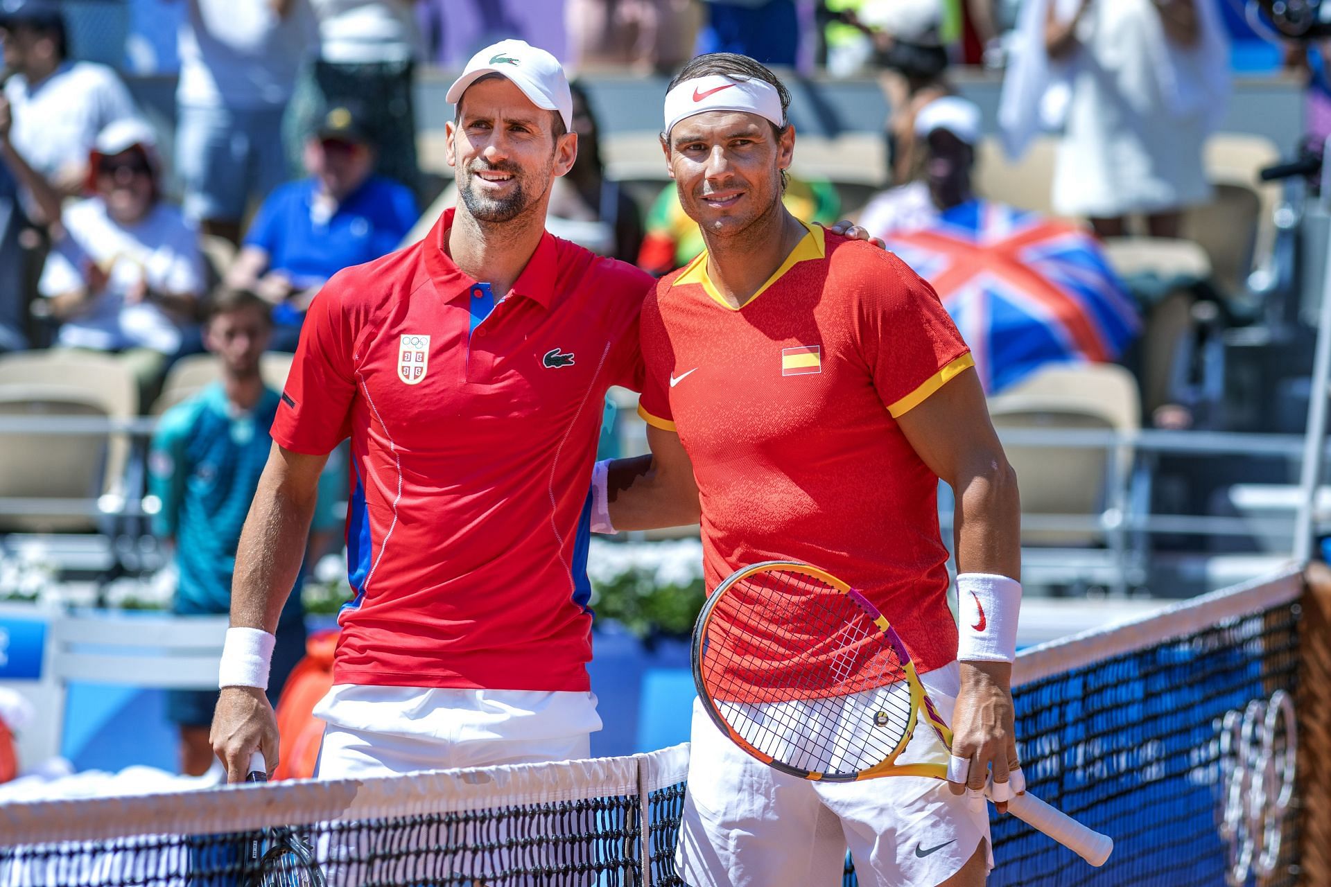 Novak Djokovic (L) and Rafael Nadal (R) at the 2024 Paris Olympics (Source: Getty)