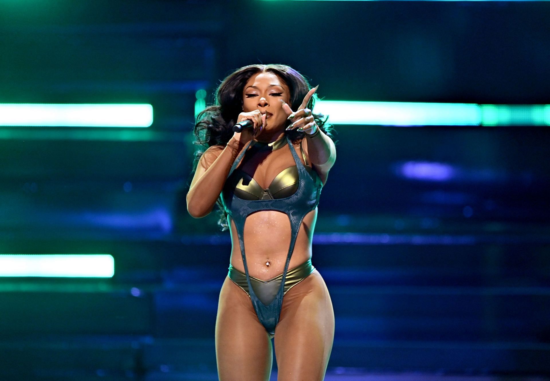 Online fans support Megan Thee Stallion (Photo by Paras Griffin/Getty Images for BET)