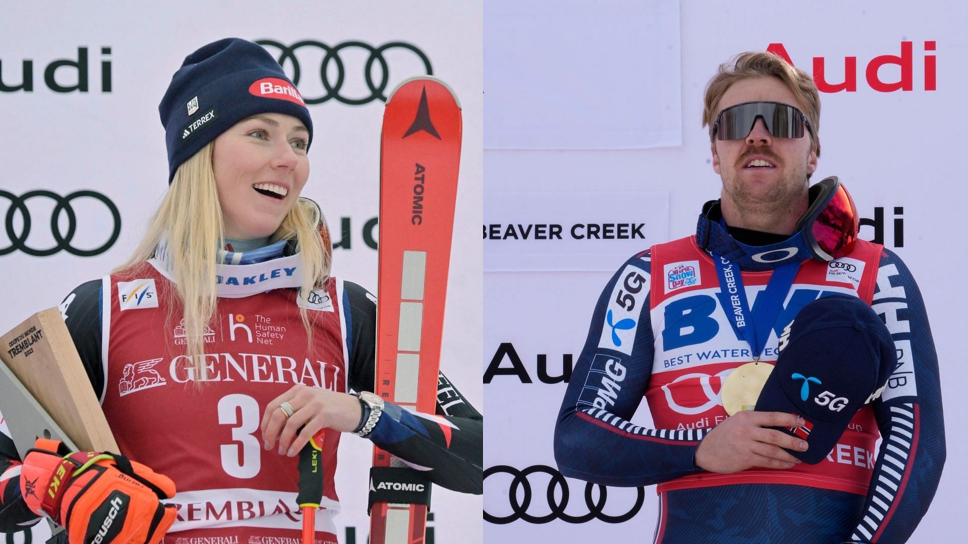 Mikaela Shiffrin and Aleksander Kilde (Images via Getty)