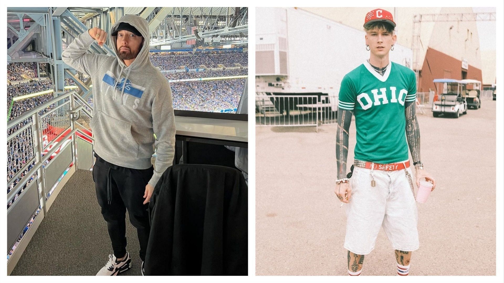 Eminem and Machine Gun Kelly, (Images via @eminem and @machinegunkelly/Instagram) 